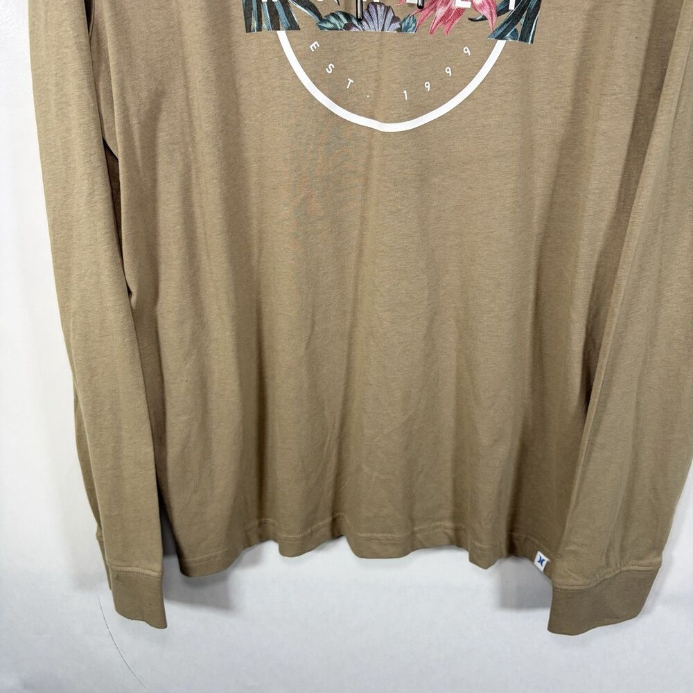 Hurley Lightweight T Shirt Hoodie Mens Size Large Beige Tan Floral Pullover NWT - Picture 3 of 12